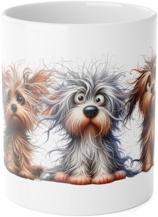 Taza de perro linda obra de arte de dibujos animados de 15 oz