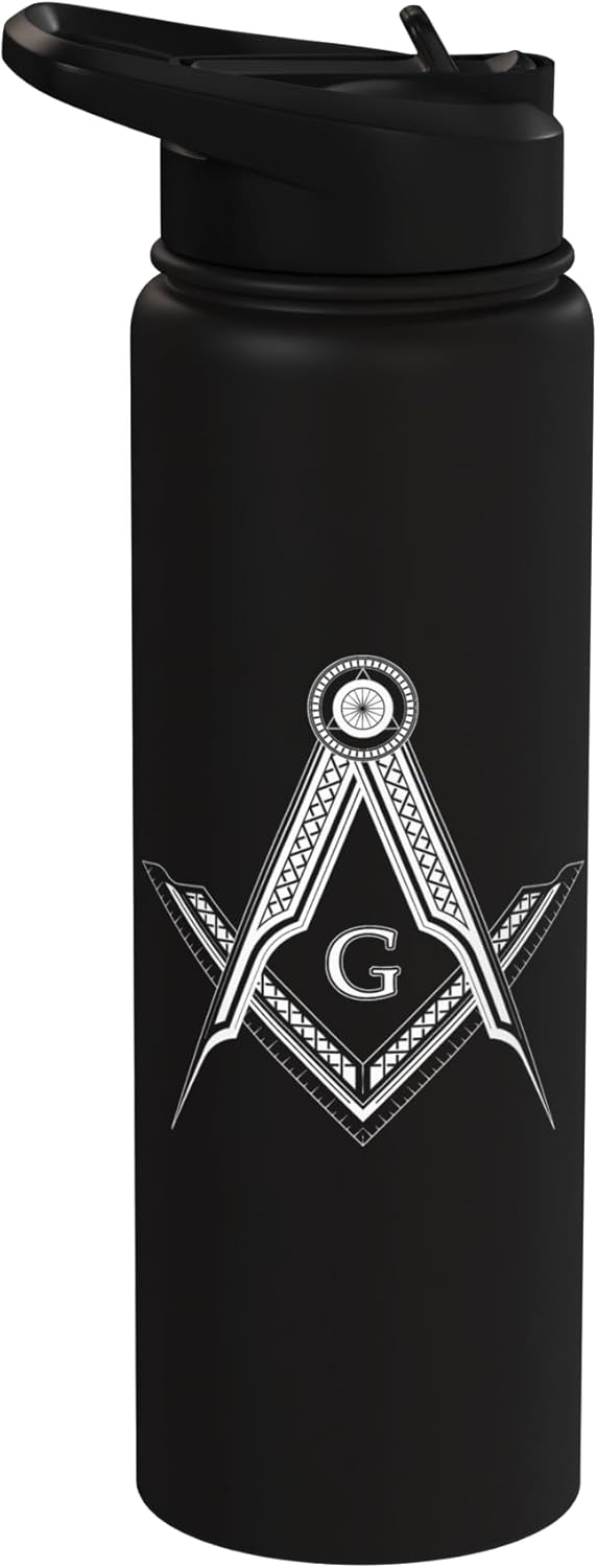 Botella de agua aislada con emblema de Freemason en acero inoxidable