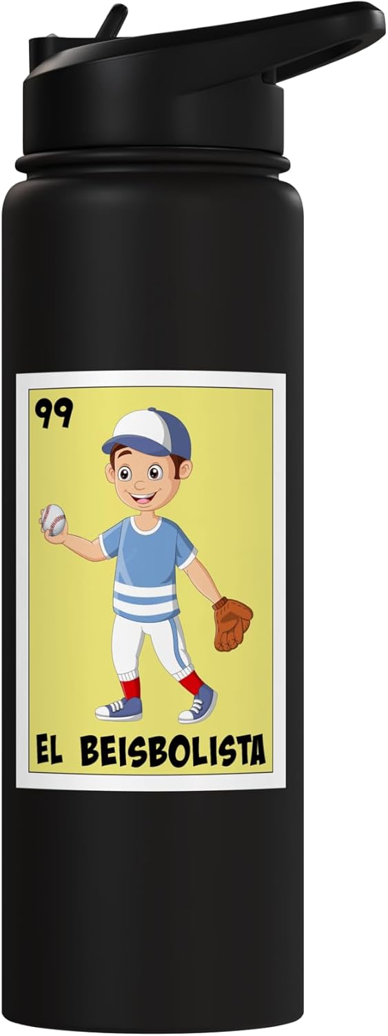 Botella de agua acero inoxidable diseño beisbolista niño mexicano