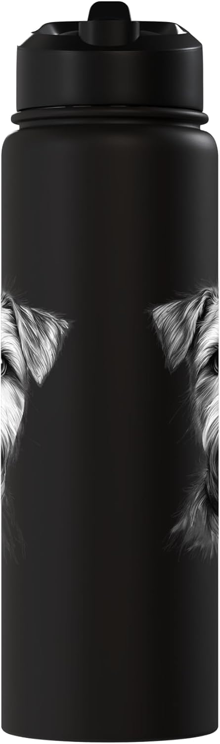 Botella agua acero inox aislada arte perro schnauzer