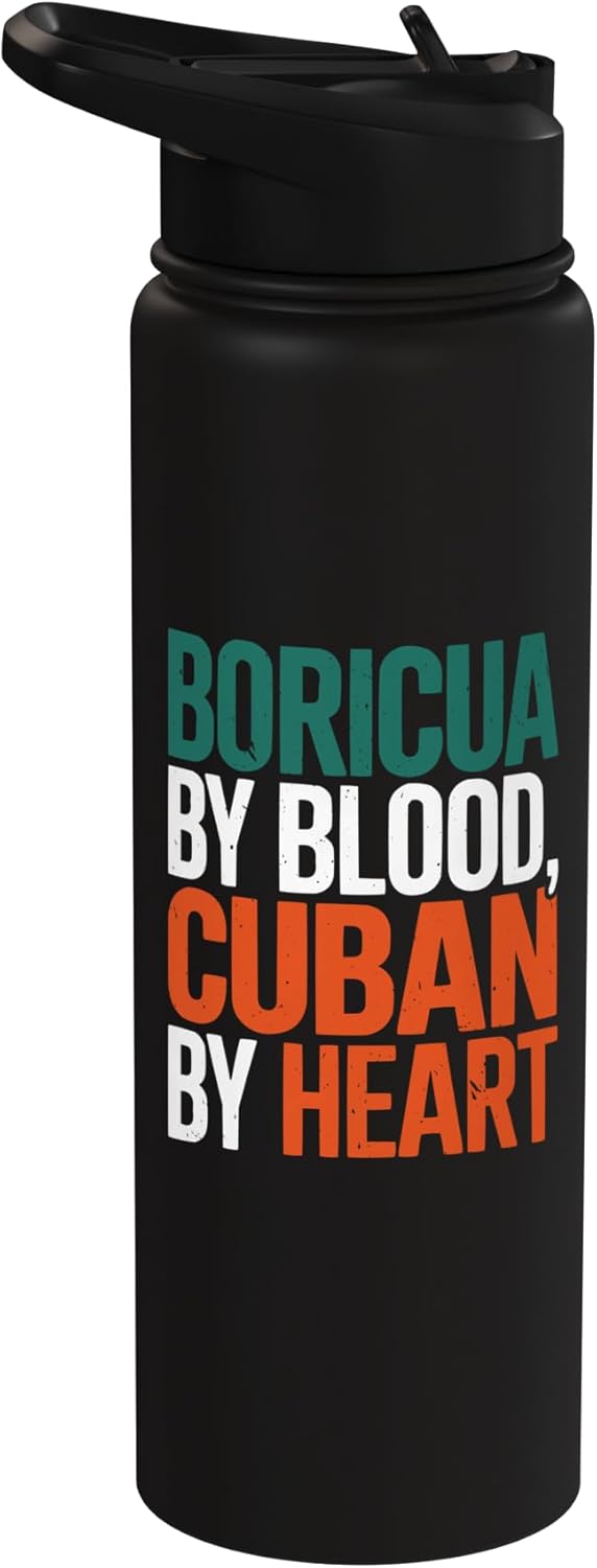 Botella de agua acero inoxidable con bandera de Puerto Rico y Cuba