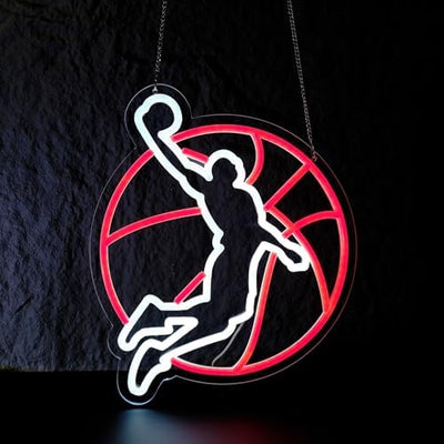 Letrero neón baloncesto con interruptor fiestas hogar