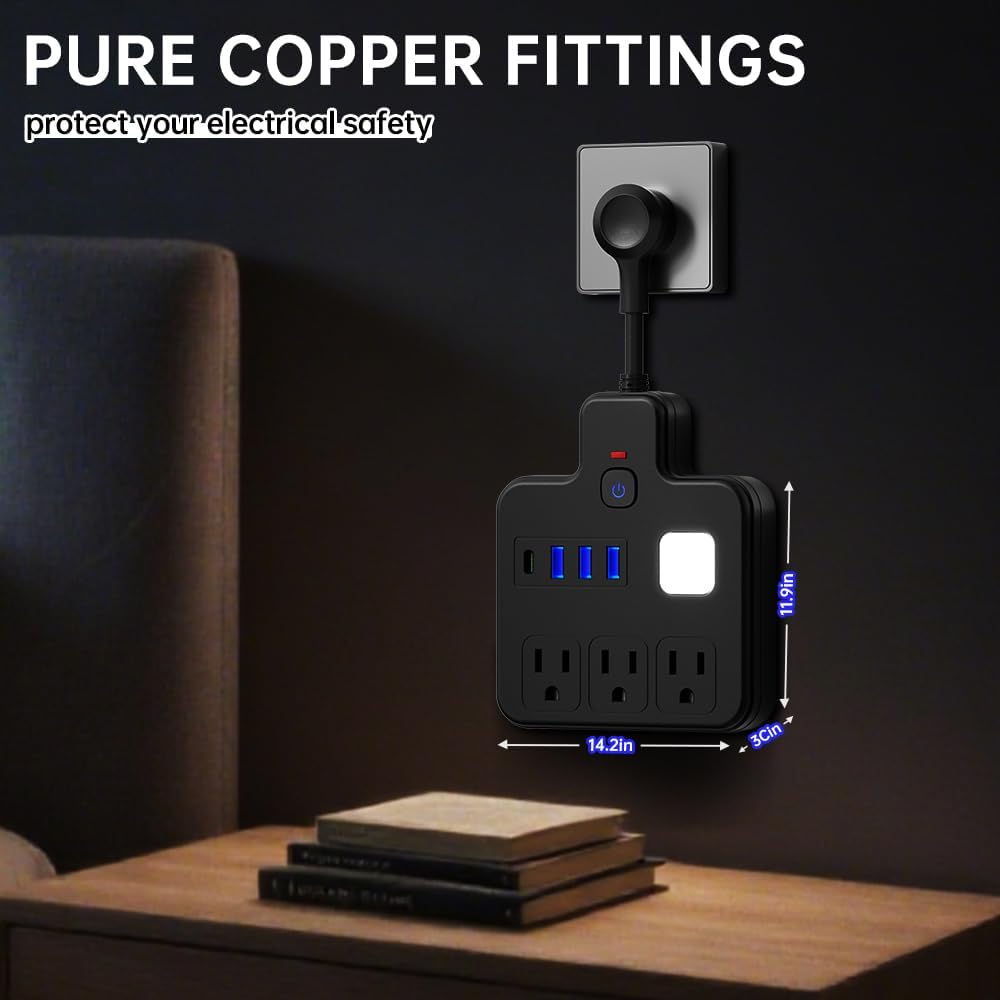 Cable extensión con puertos USB y 3 salidas CA estación carga pared