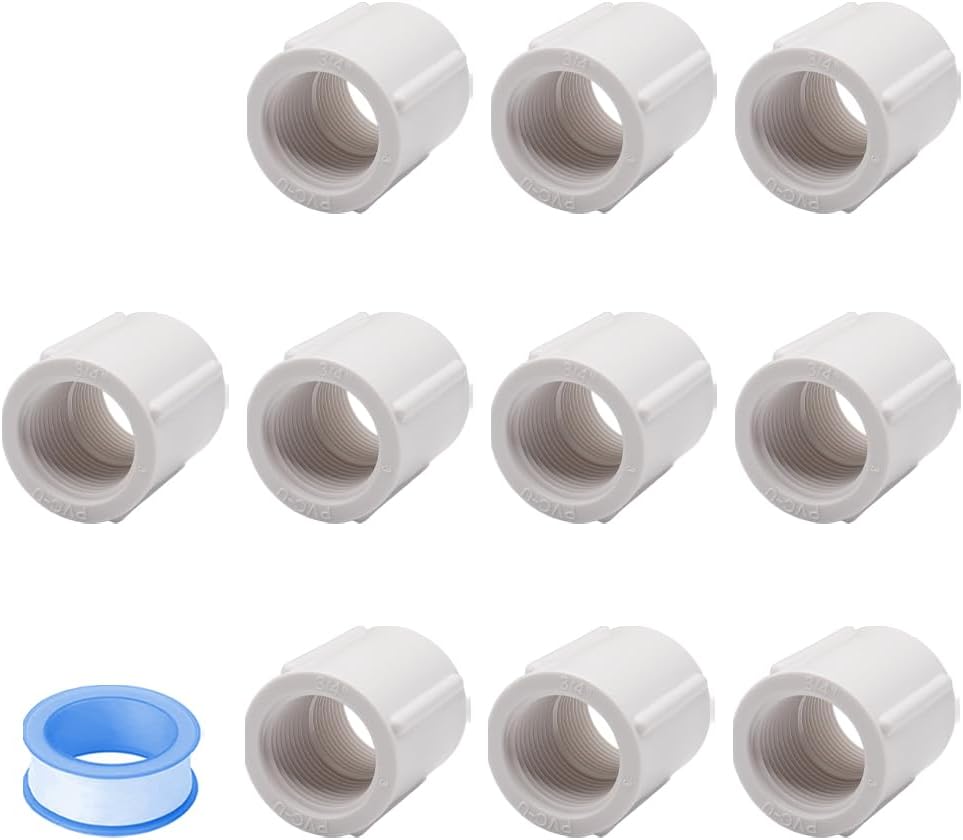 10 Pzas Adaptador PVC 3/4pulg Doble Hembra Blanca