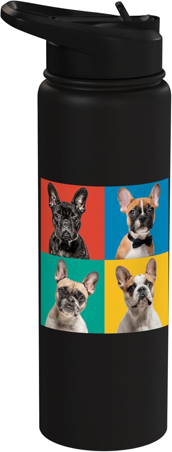 Botella de agua acero inoxidable sin BPA para perros Frenchie