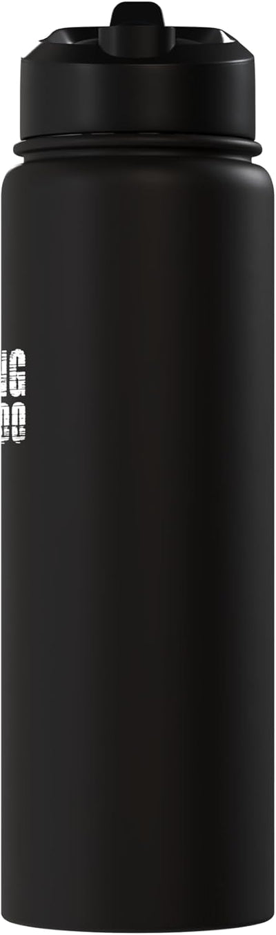 Botella de agua acero inoxidable sin BPA con letra blanca retro