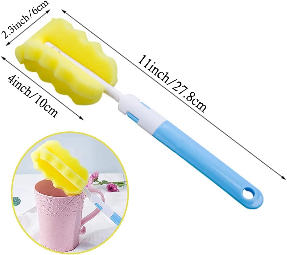 12 Cepillos Esponja para Tazas Botellas Mango Largo 360 Grados