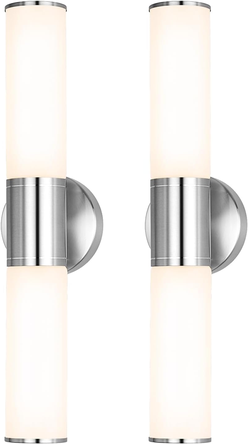 Lámpara pared baño 2 luces níquel cepillado vidrio opalo E26