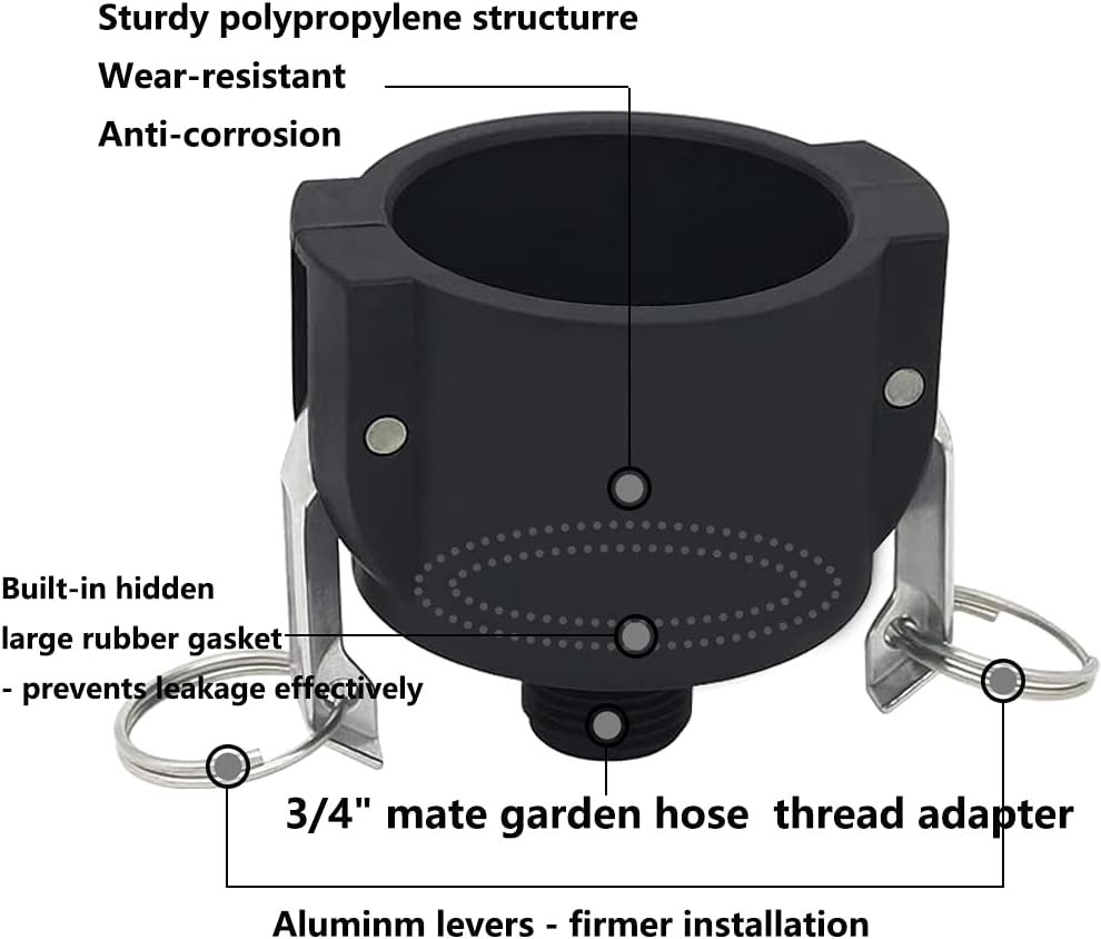 Adaptador drenaje IBC 275gal 2pulg cam lock manguera