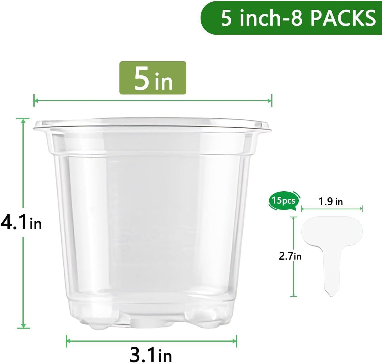 Macetas plástico transparente 5pulg 8pzas con orificios drenaje