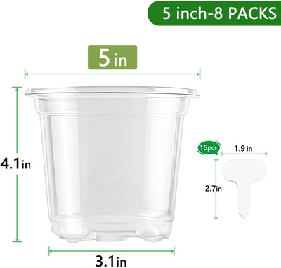 Macetas plástico transparente 5pulg 8pzas con orificios drenaje