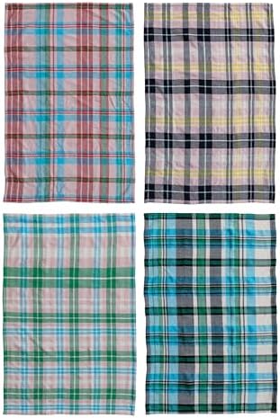 Set 4 Toallas de té microfibra estampado plaid multicolor