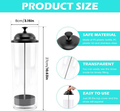 Dispensador de popotes con soporte para encimera y tapa de acero inoxidable