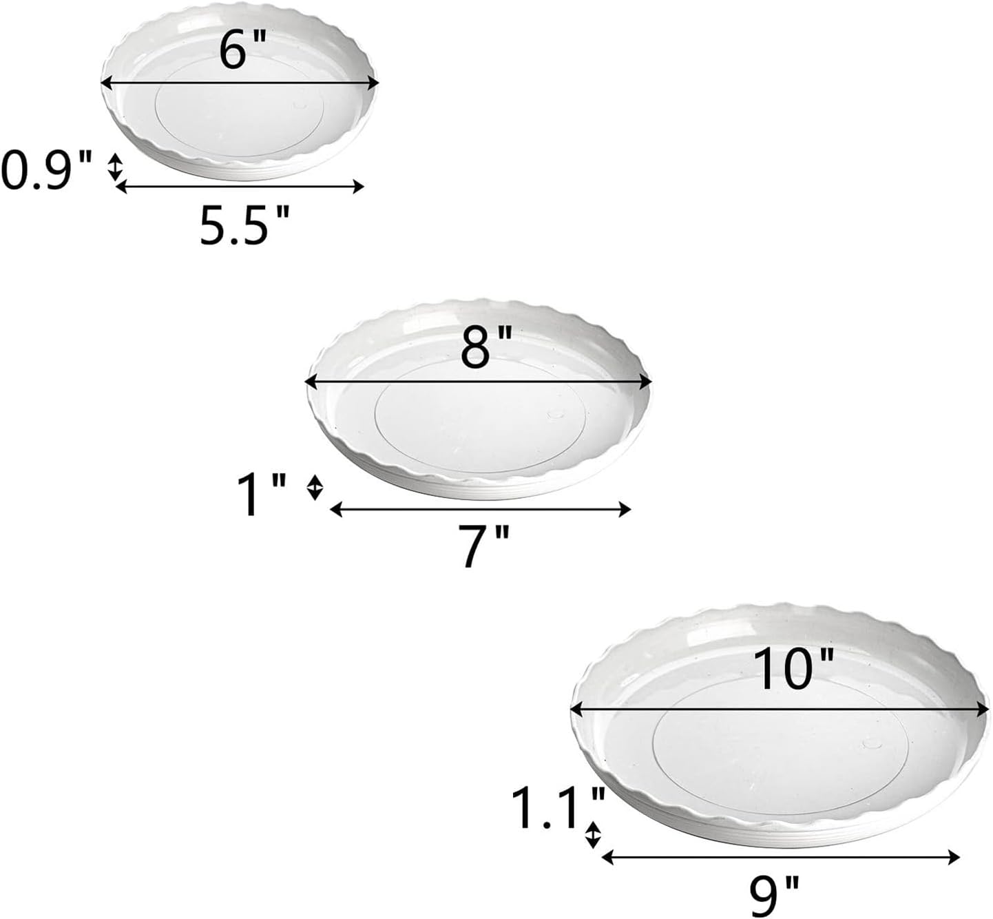 Set 13 Pzas Bandejas Plástico Blanco para Plantas 6-10pulg