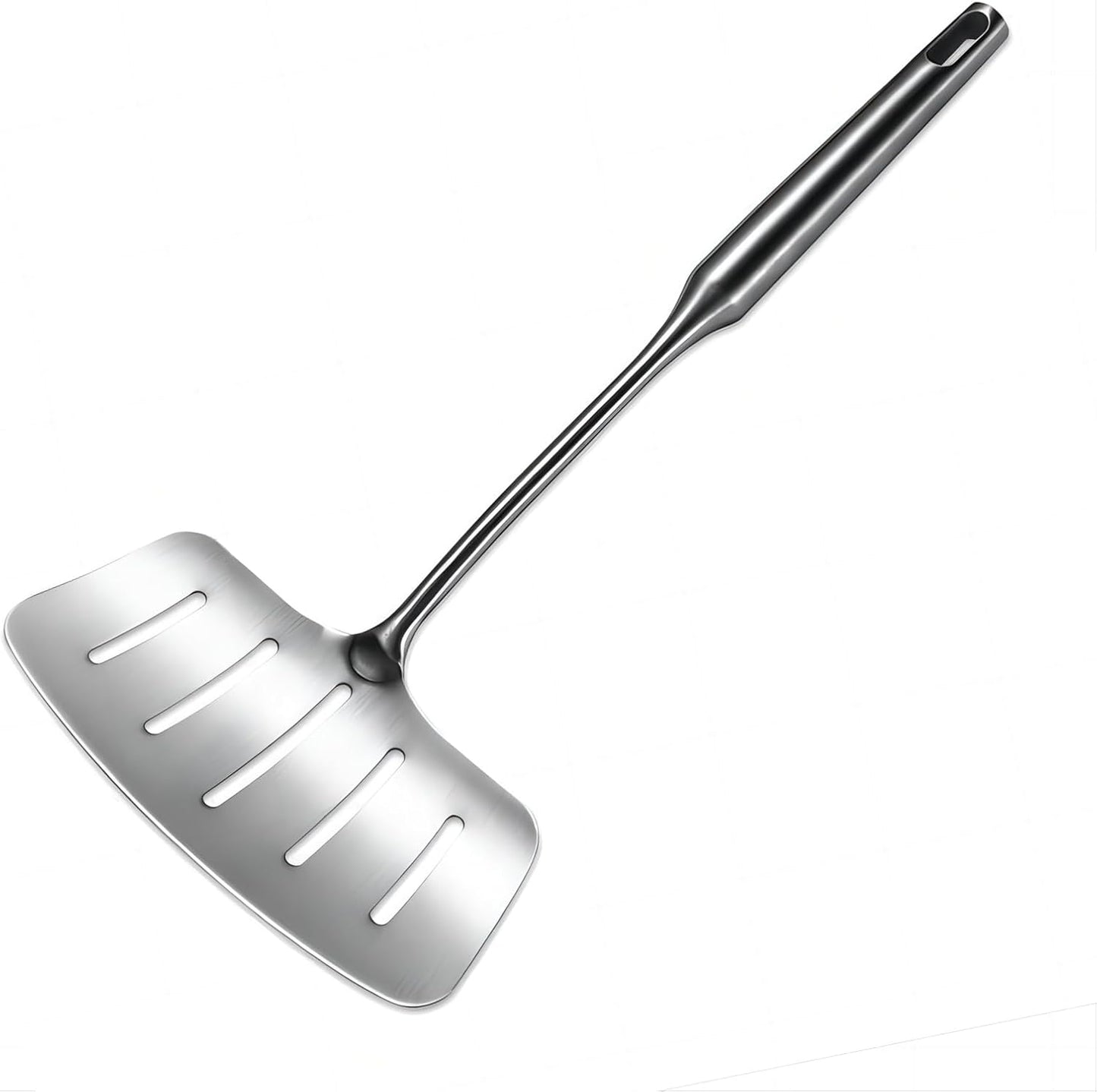 Espátula acero inox ranurada mango largo cocina