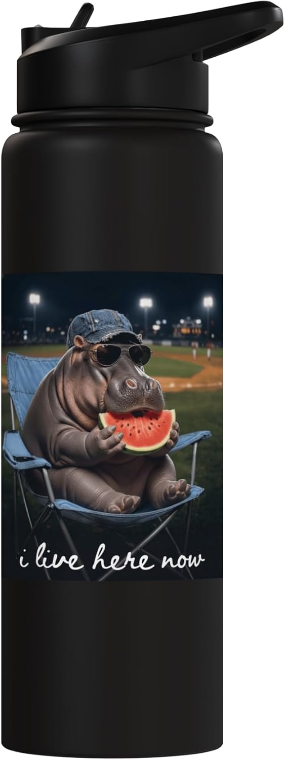 Bote de agua acero inoxidable Funny Hippo I Live Here Now