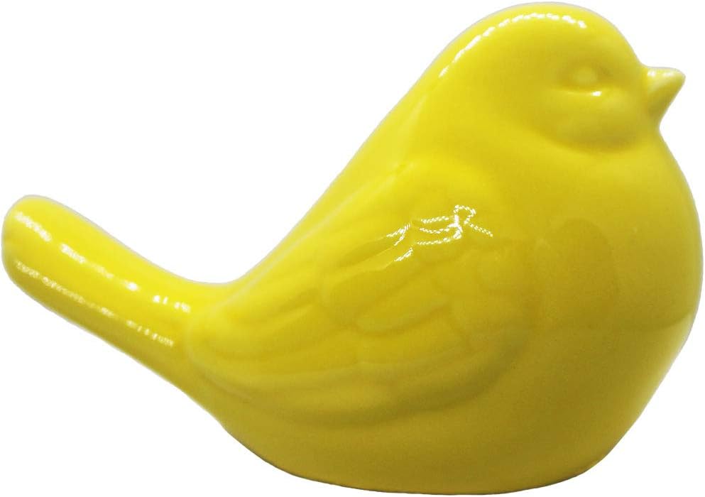 Figura pájaro amarillo cerámica decoración jardín
