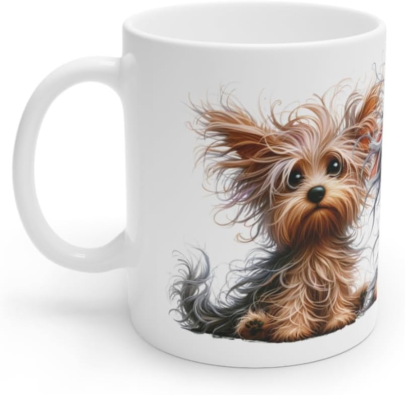 Taza de perro linda obra de arte de dibujos animados de 15 oz