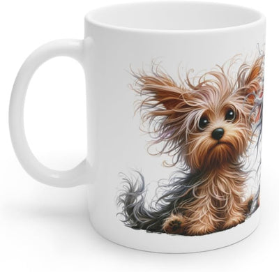 Taza de perro linda obra de arte de dibujos animados de 15 oz