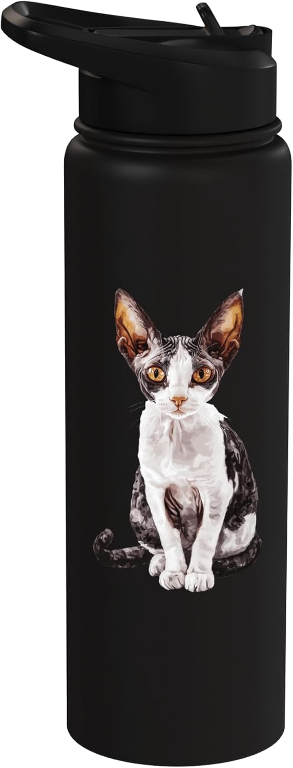 Botella agua acero inox aislada con imagen gato esfinge