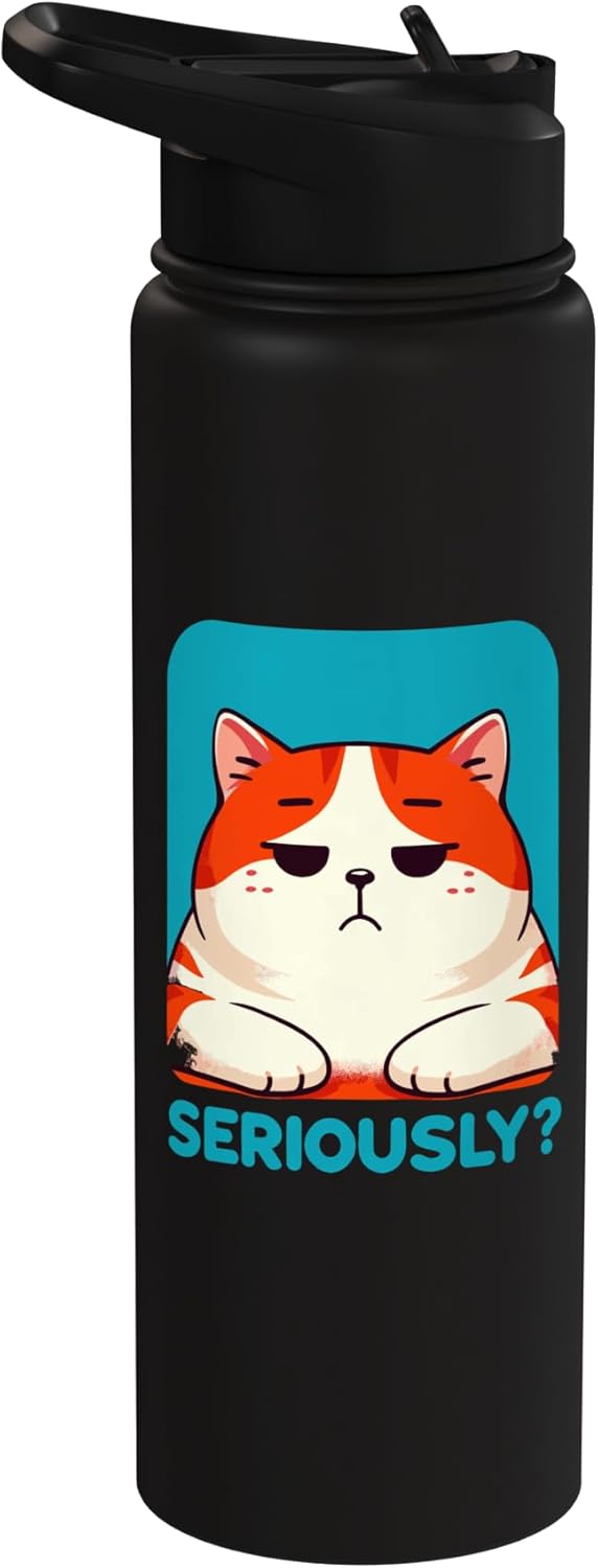 Botella agua acero inox aislada gato kawaii sarcástico