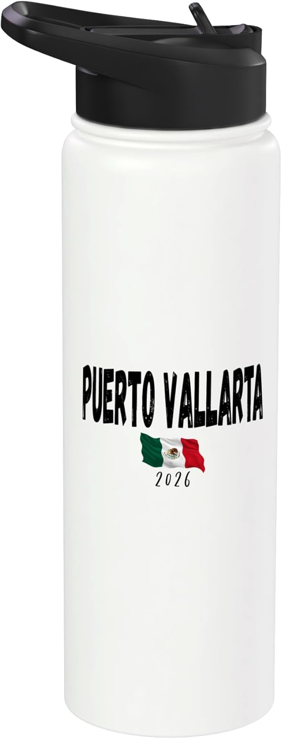 Botella de agua acero inoxidable con bandera de Puerto Vallarta