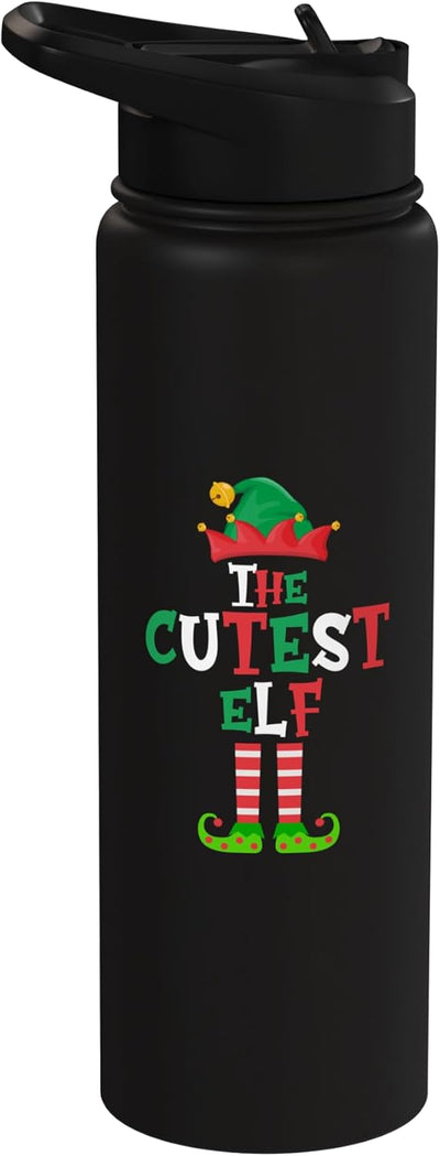 Bottella de agua acero inoxidable aislada familia elfos navidad