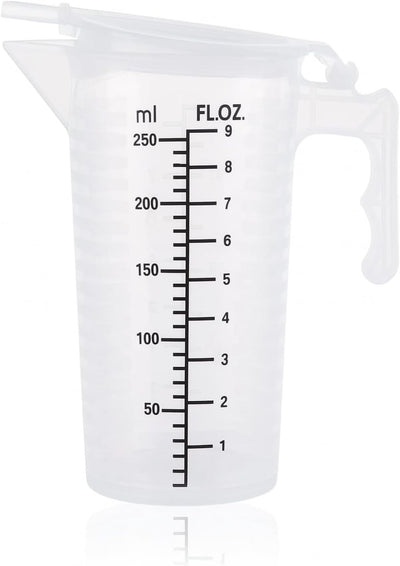 Taza medidora transparente 8.5oz con tapa plástico asa para hornear