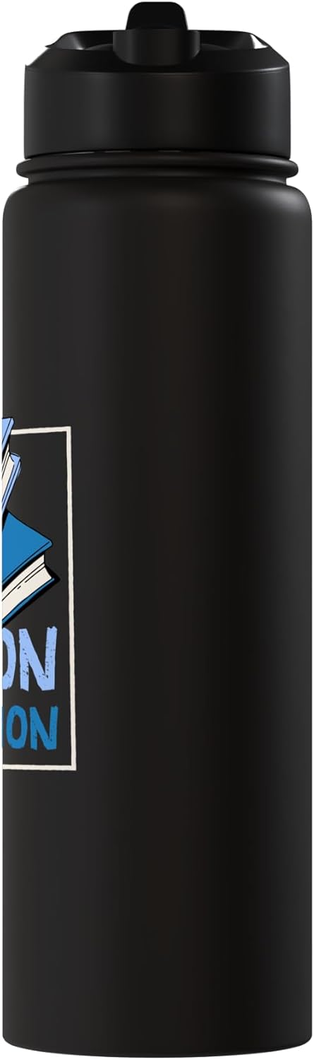 Botella de agua acero inoxidable aislada para lectores y amantes de libros
