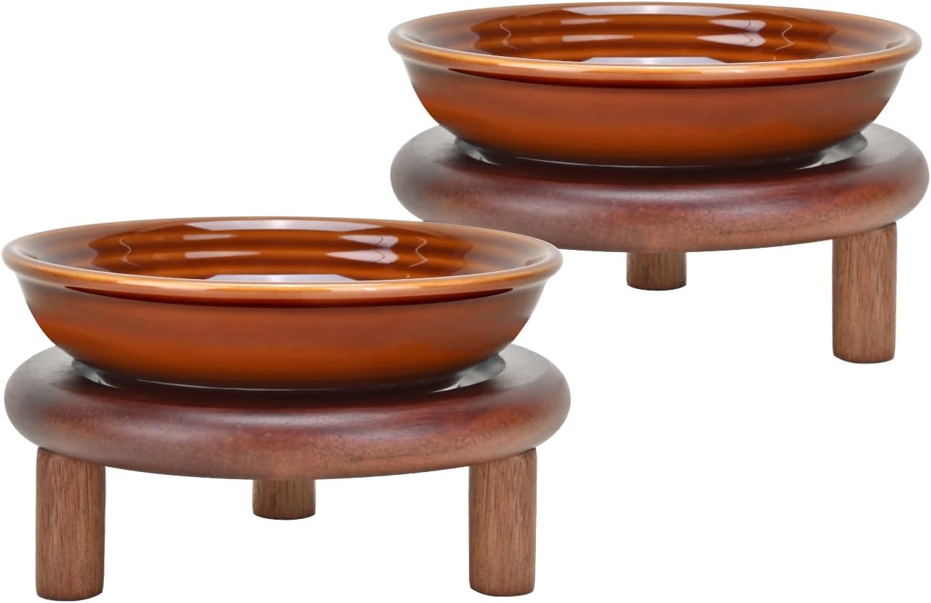Cuenco elevado para gatos madera acacia platos cerámica