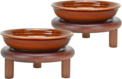 Cuenco elevado para gatos madera acacia platos cerámica