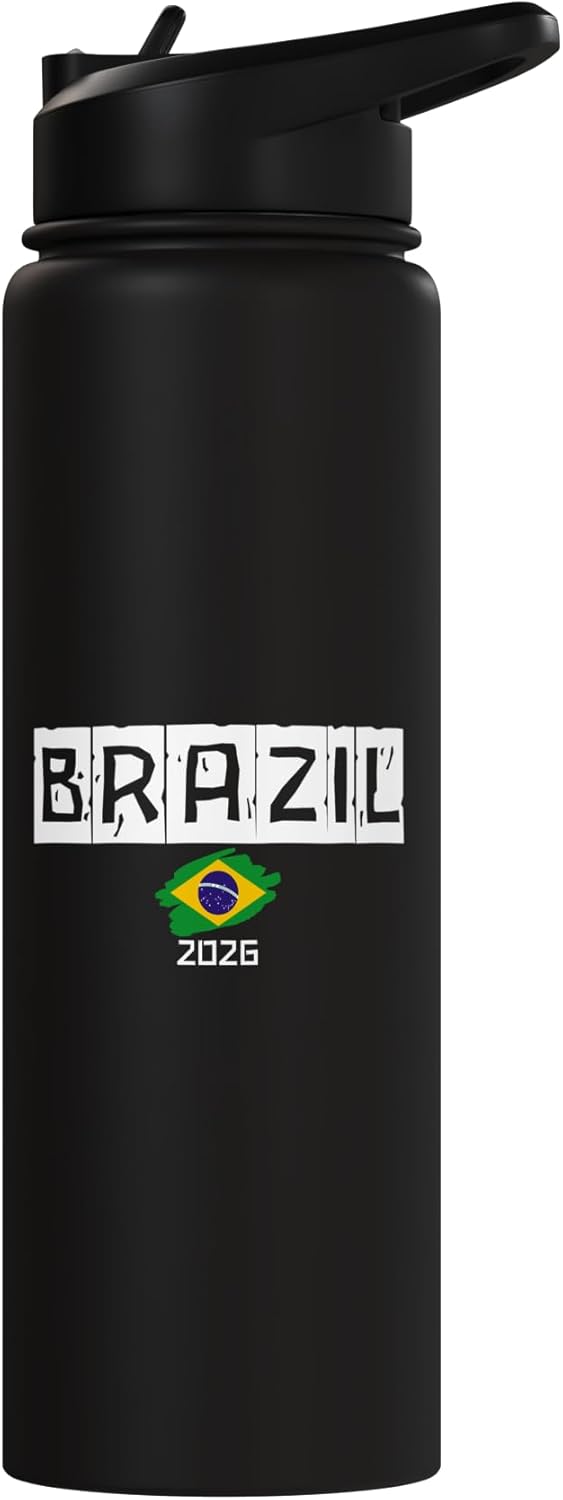Botella de agua aislada de acero inoxidable con bandera de viaje