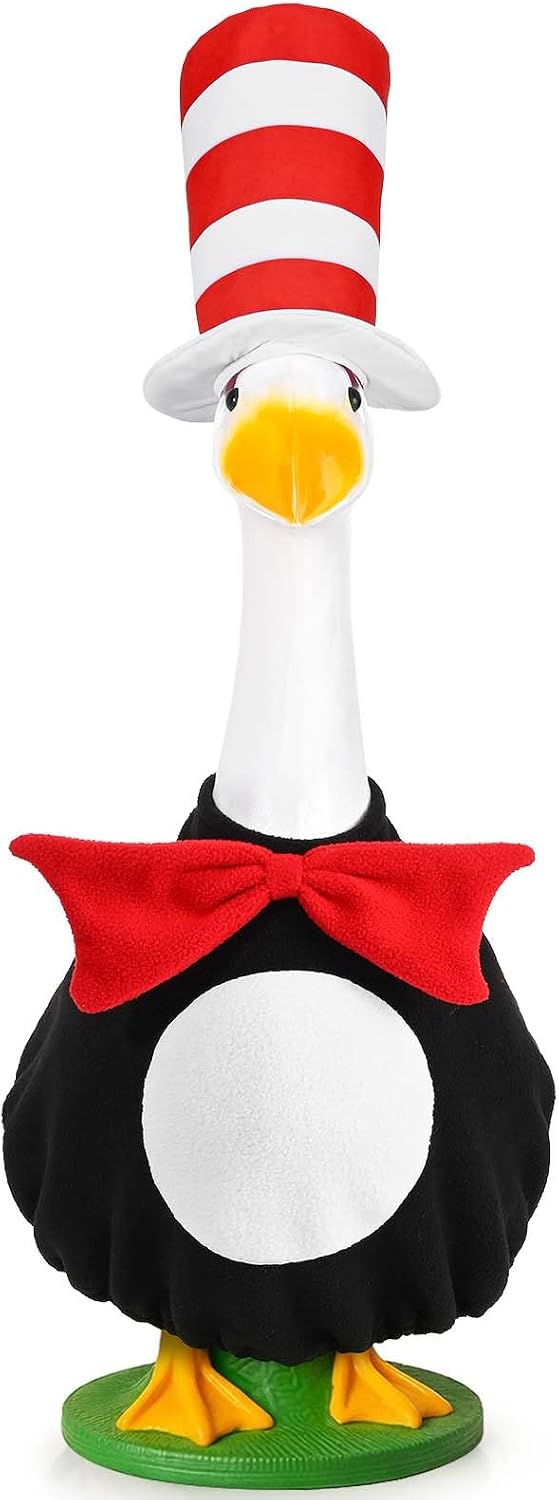 Traje ganso para gato 23pulg sombrero rayas rojas y blancas