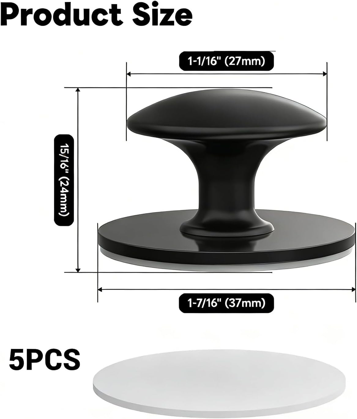 Manillas para muebles adhesivas sin taladrar 5 Pzas Negro