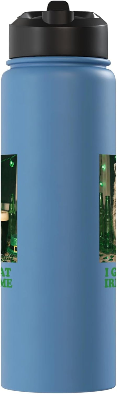 Botella de agua acero inoxidable aislada con zorro fumando Día de San Patricio
