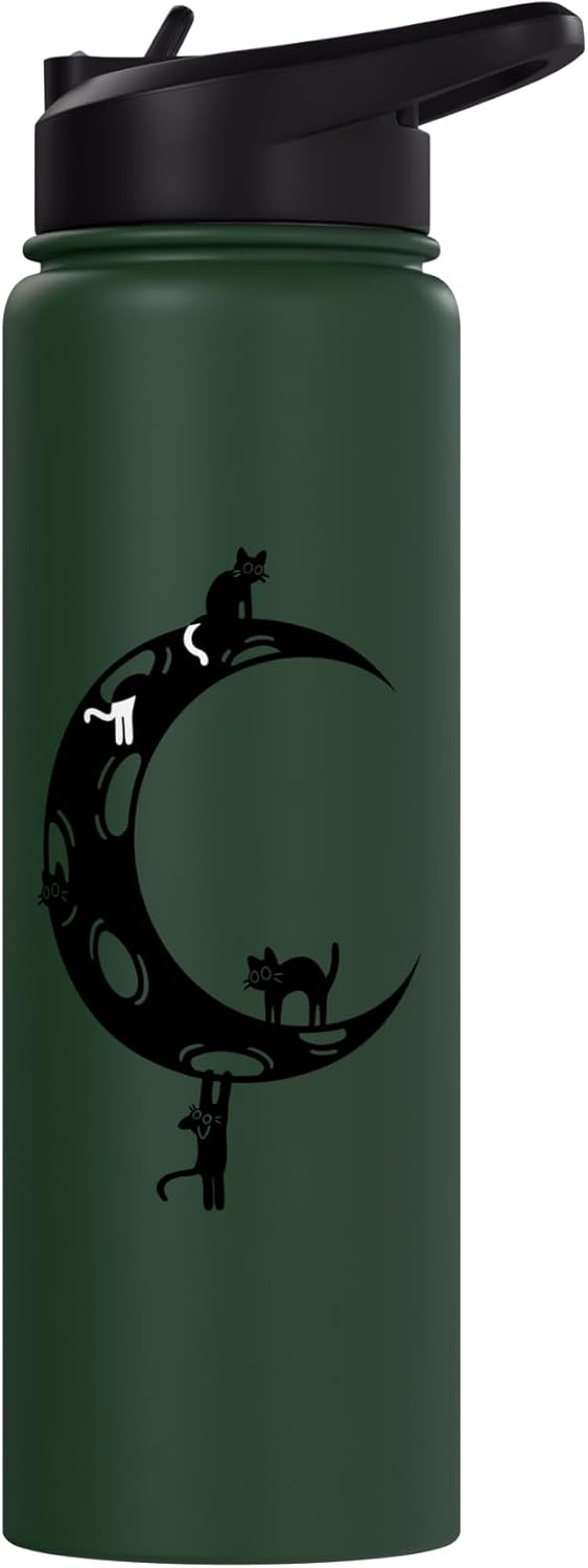 Botella agua acero inox aislada con ilustración gatos