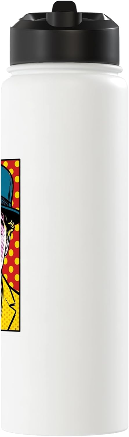 Botella de agua aislada Pop Art retrato azul sombrero bowler