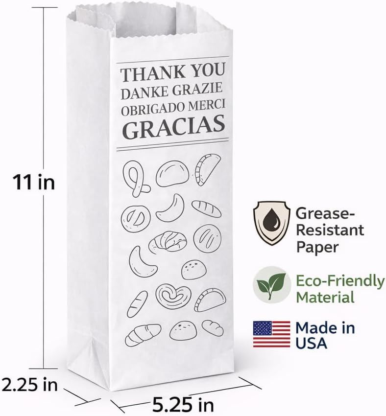 Bolsas papel resistente grasa 4lb 5.25x2.25x11pulg