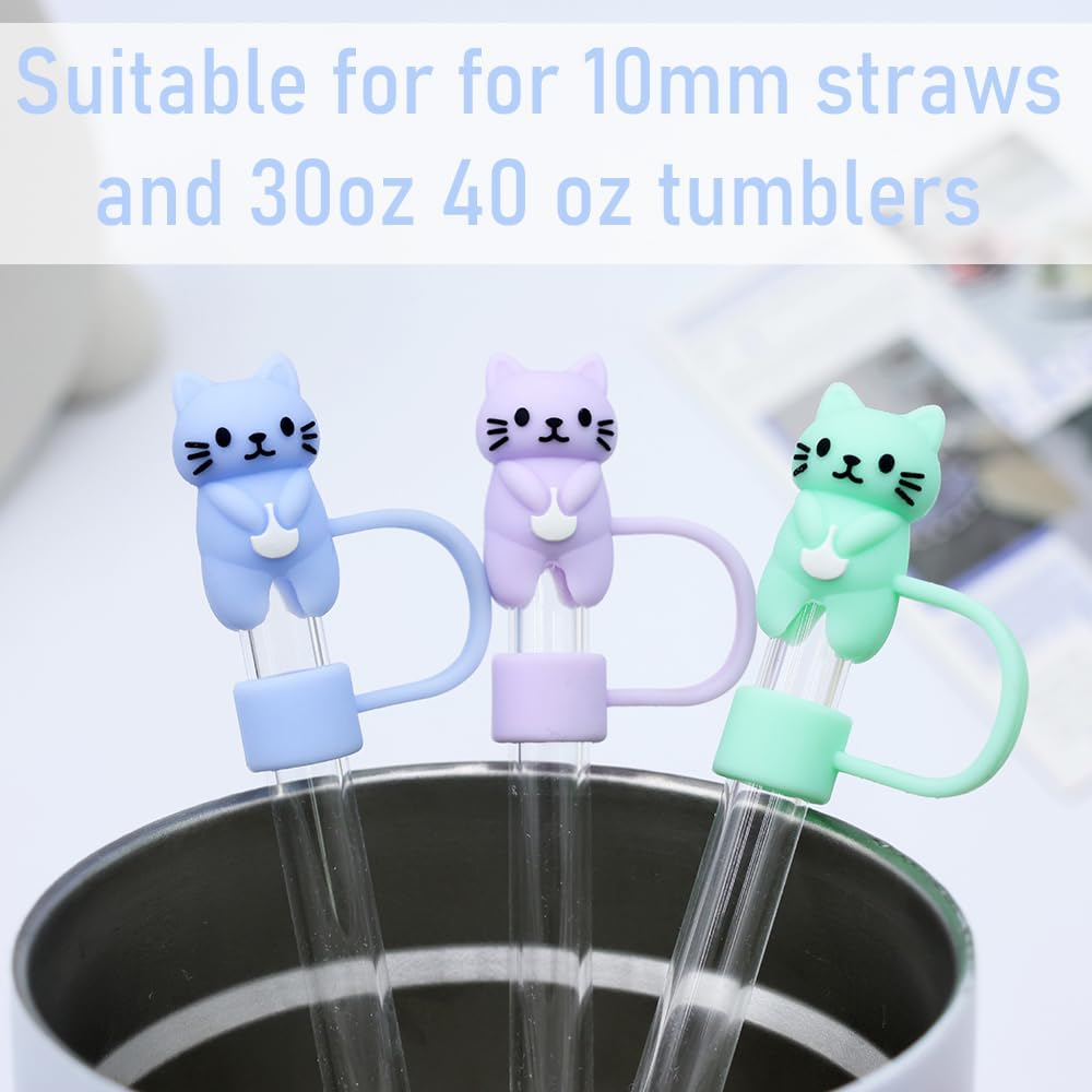 6 Tapas Silicona Gato para Vasos 40oz con Popote
