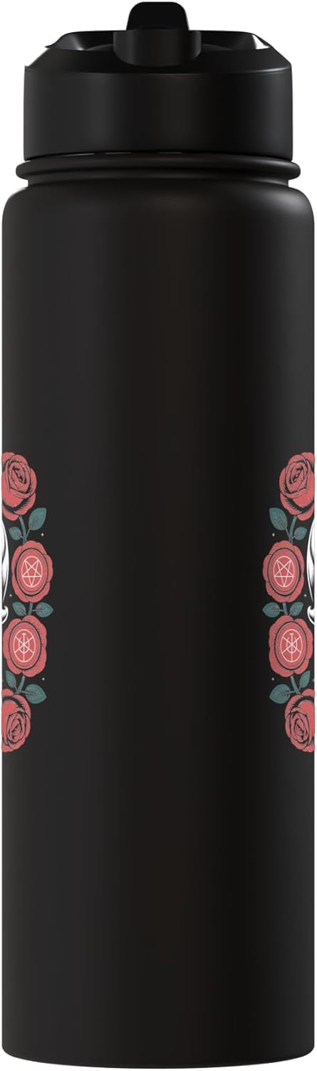Botella de agua acero inoxidable con diseño calavera, fases de luna y rosas