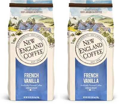 Café molido de tostado medio vainilla francesa New England Coffee 18 oz paquete de 2