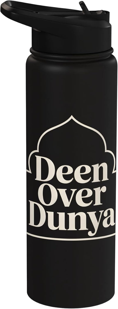Botella de agua aislada para mujer y hombre musulmanes Deen Over Dunya