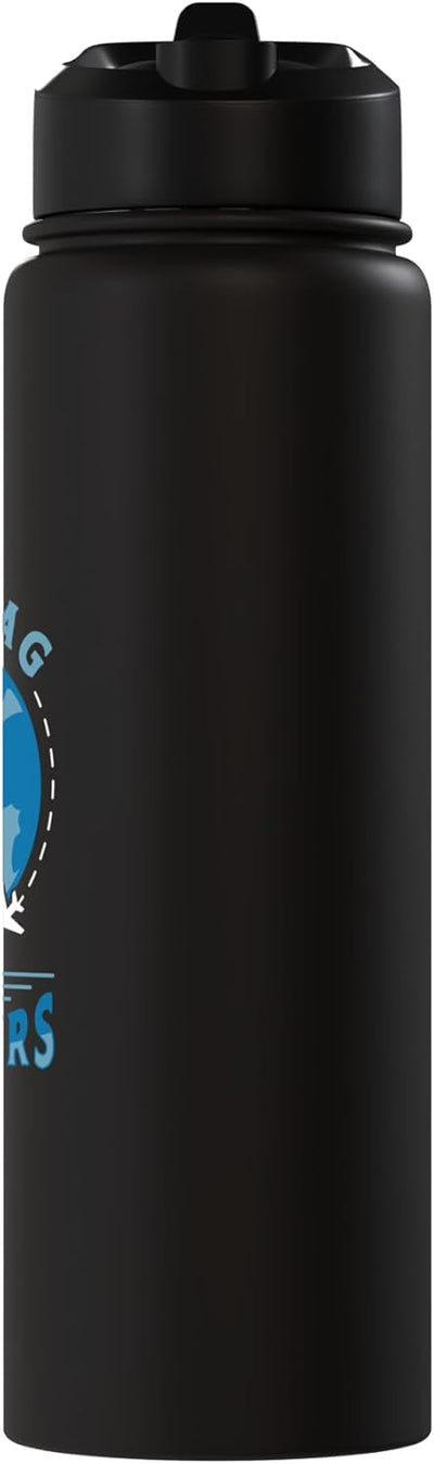 Bottella de agua acero inoxidable aislada para viajeros entusiastas