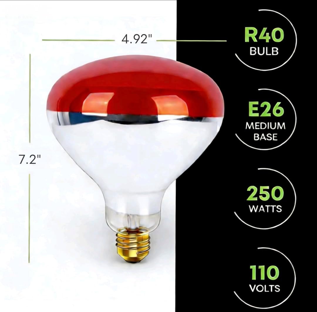 Lámpara calor roja R40 250W E26 120V para criaderas y baños