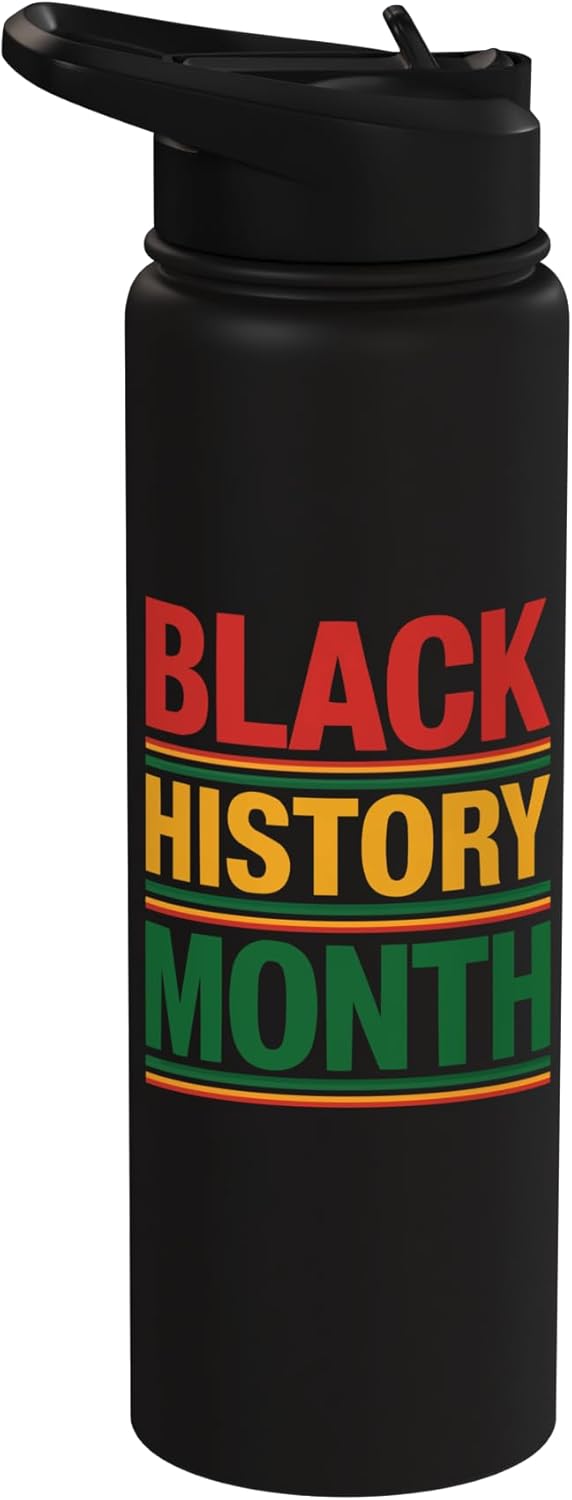 Botella agua acero inox aislada melanina afroamericana