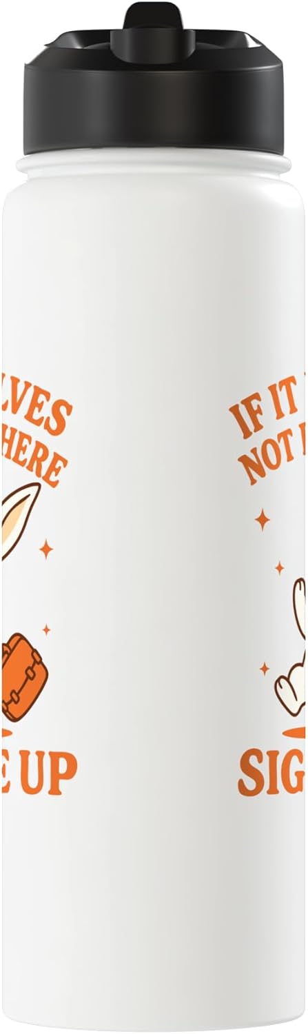 Botella agua acero inox aislada con frase conejo