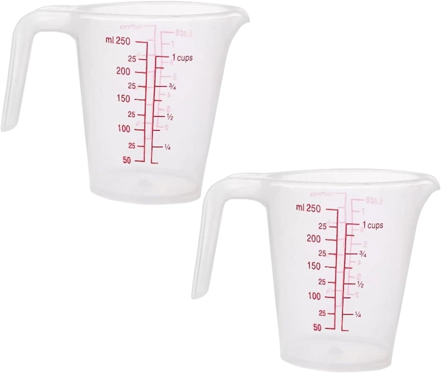 2 Tazas Medidoras Plástico 8.45oz con Asa Escala