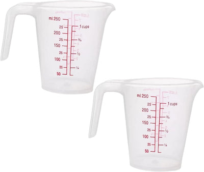 2 Tazas Medidoras Plástico 8.45oz con Asa Escala