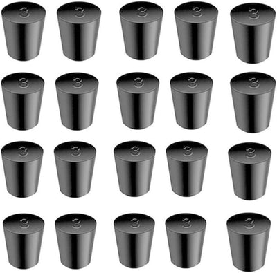 Set 20 Tapones Goma Laboratorio Cónicos Surtidos y Redondos Negros