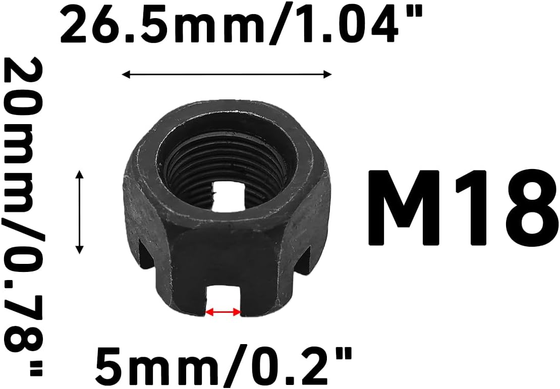 5 Tuercas Hex M18x0.059pulg Negras para Rodamientos